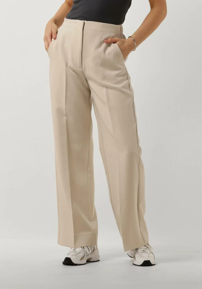 SECOND FEMALE beige second female wijde broek evie classic trousers