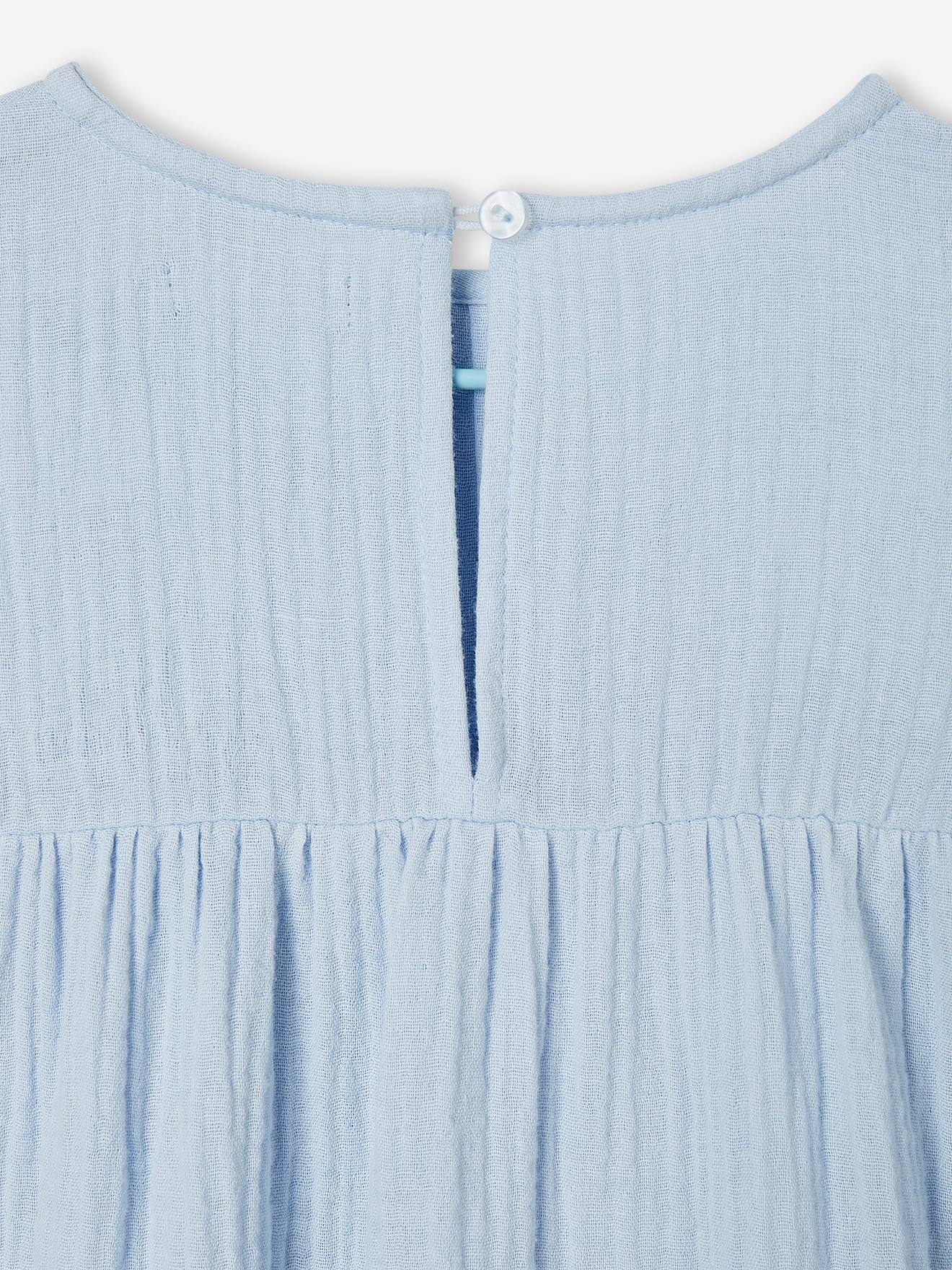 Vestido rosa framboesa em chiffon de algodão para meninas