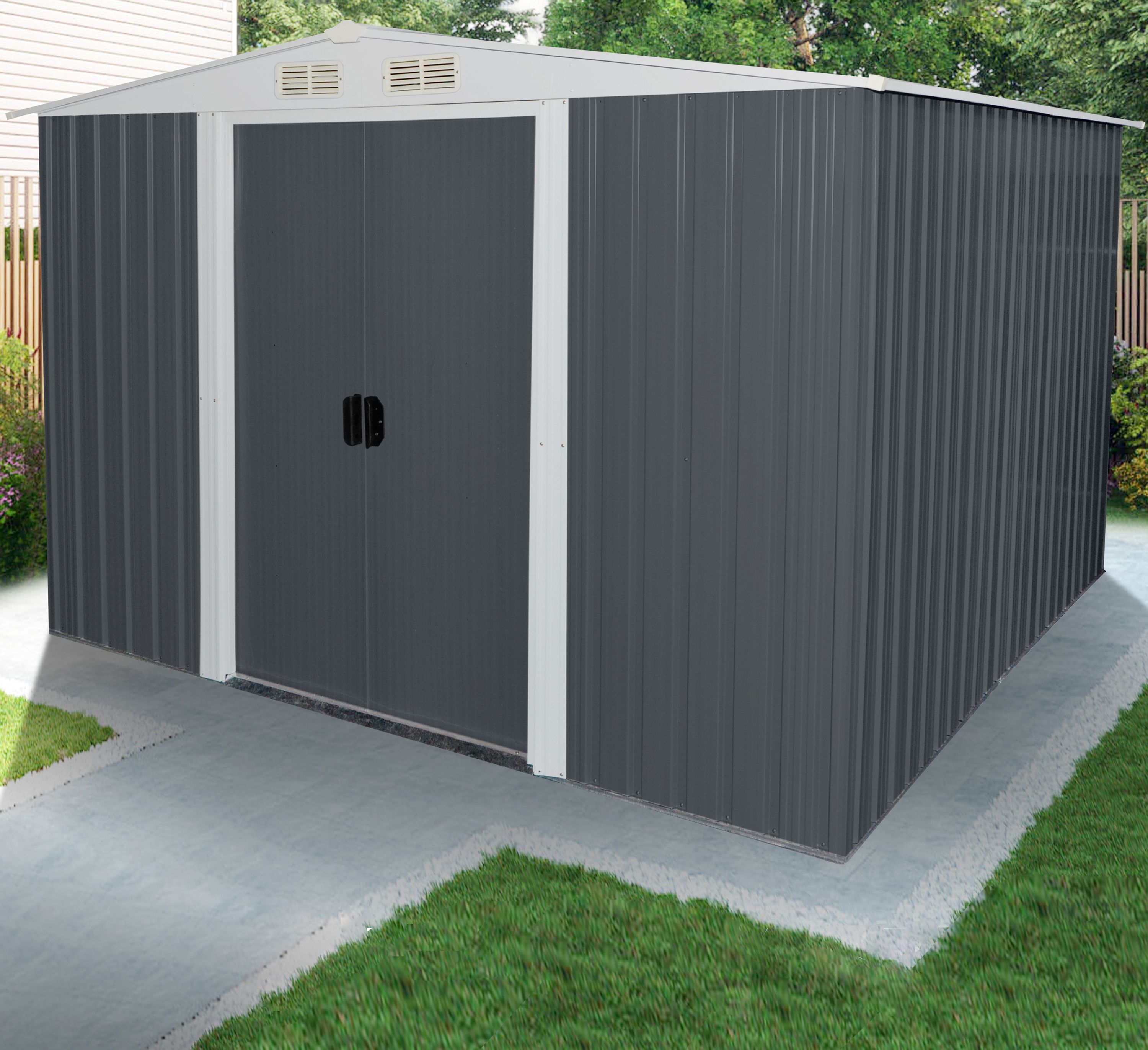 Geräteschuppen mit Doppelschiebetür und Belüftung aus Metall Gerätehaus SAFE XL