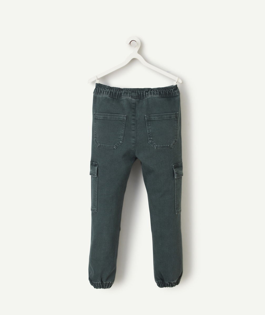 PANTALON SLIM GARÇON VERT AVEC POCHES CARGO ET TAILLE ÉLASTIQUÉE