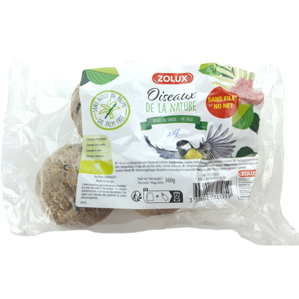 4 boules de graisse de 90 gr toutes saisons pour oiseaux