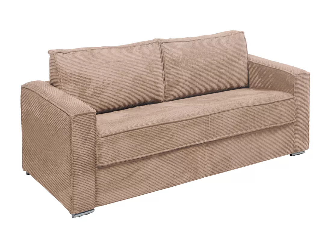 Canapé 4 places convertible express en velours côtelé taupe - Couchage 160 cm - Matelas 18 cm LORETO