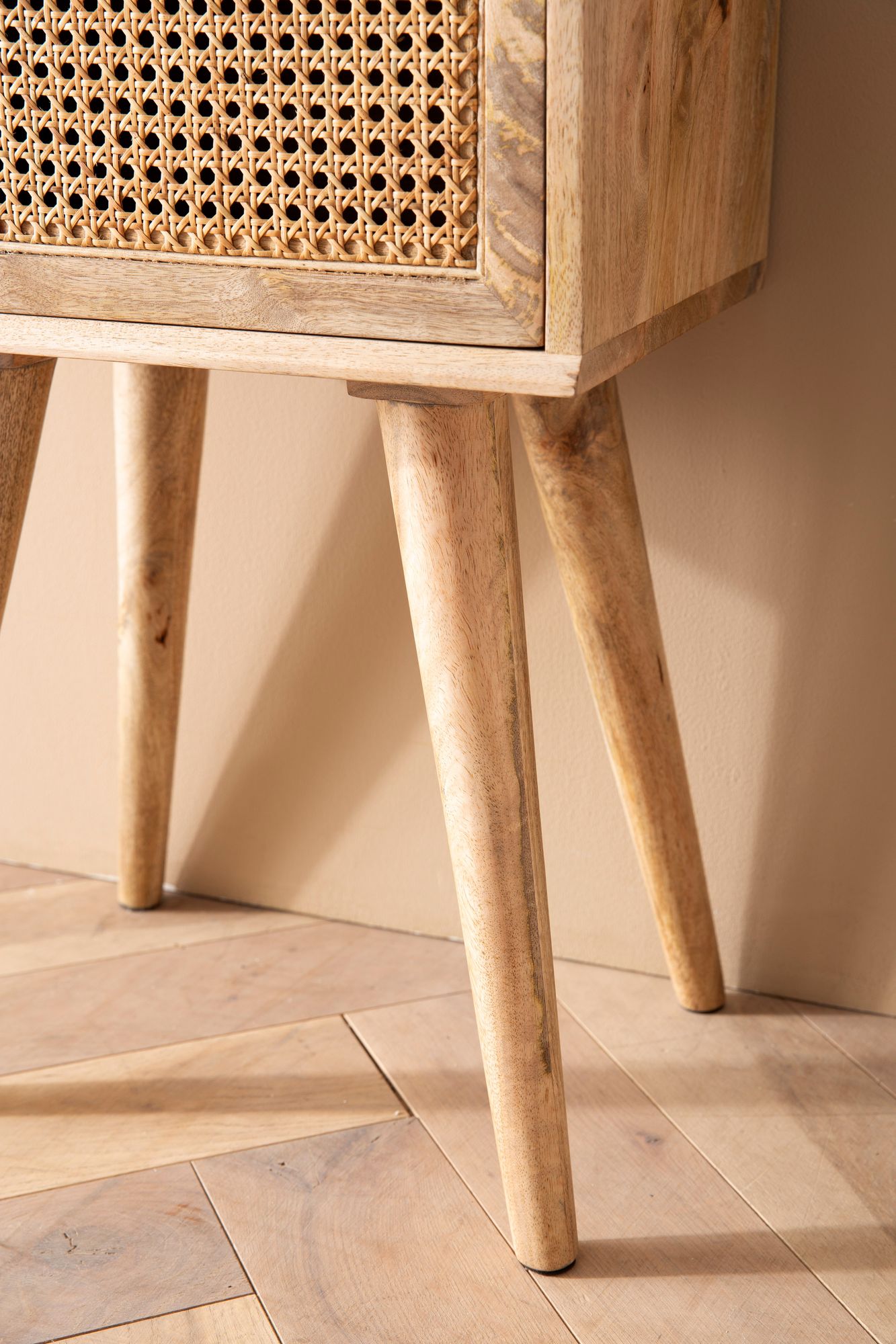 Nachttisch FineBuy Nachtkommode Boxspringbett Holz Rattan 60 cm Wiener Geflecht