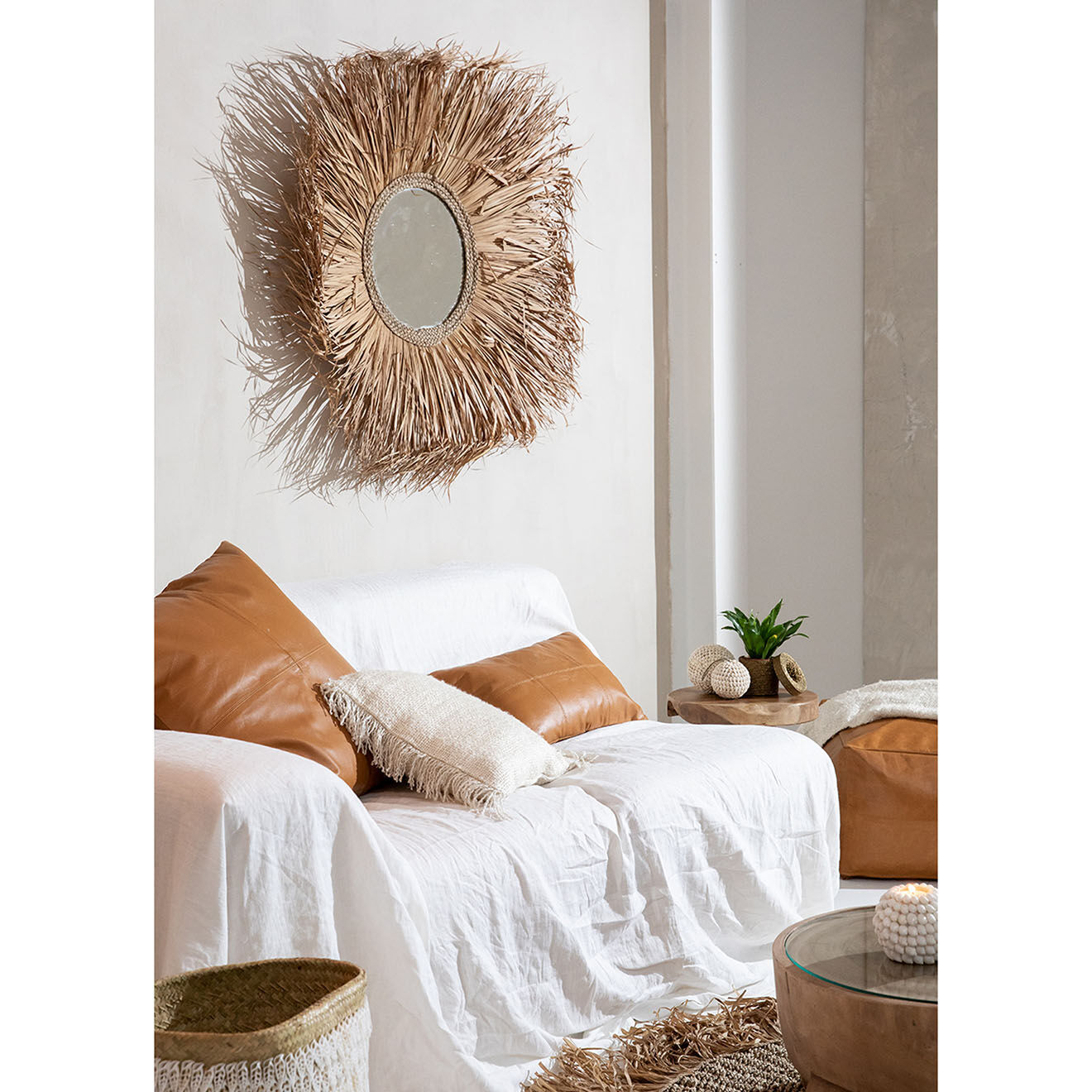 Bazar Bizar Panier de rangement Pandan naturel/blanc - D.34xH.40 cm