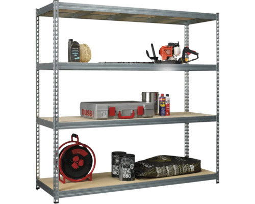 Robuuste stellingkast Robus 400, gegalvaniseerd, 180x180x60 cm, 4 houten legborden, draagvermogen 1600 kg