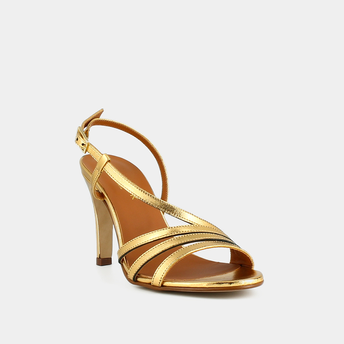 Sandales à talons brides  en cuir métallisé or