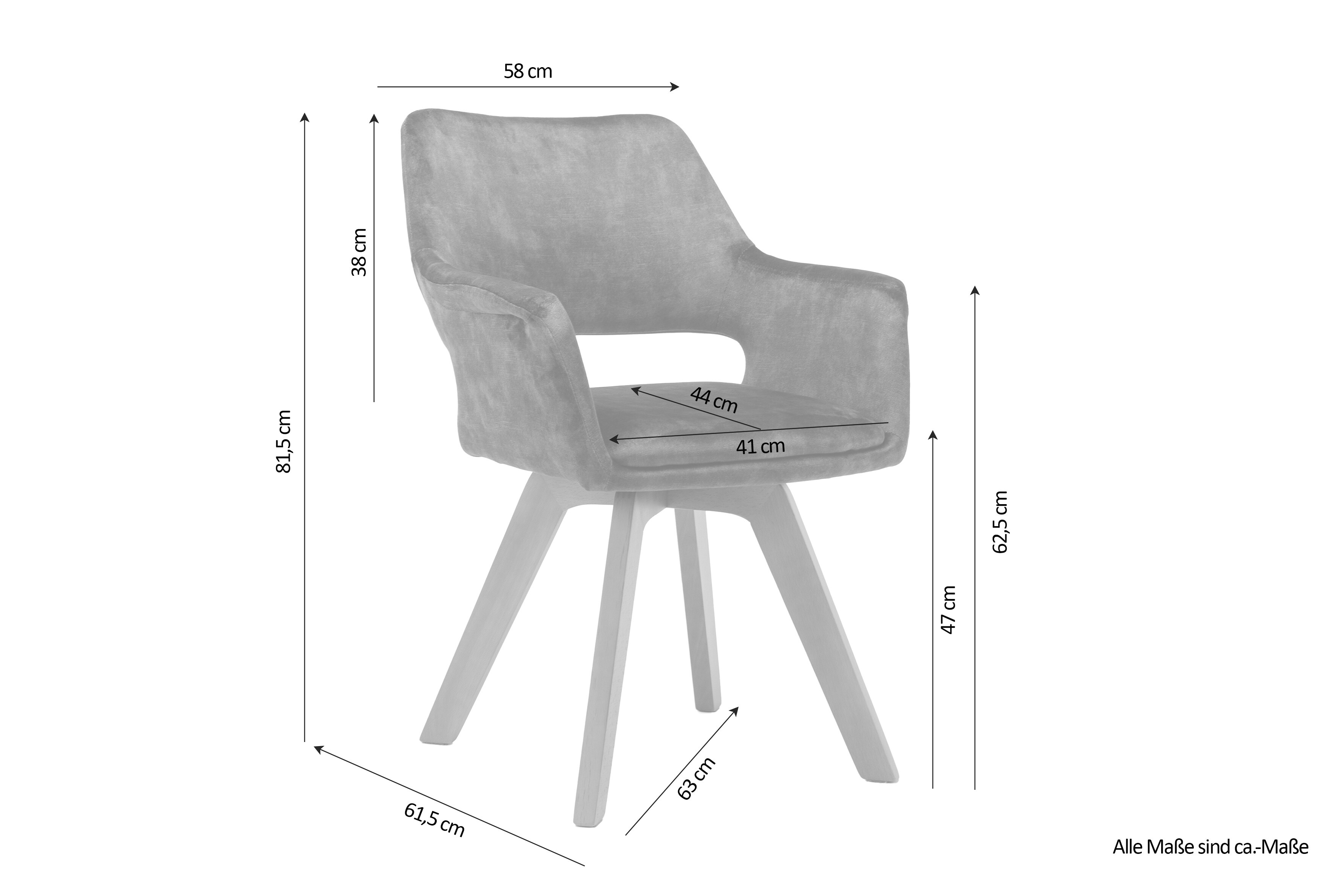 byLIVING Esszimmerstuhl KLARA, 2-er Set, Samt anthrazit, Gestell Eiche-Optik