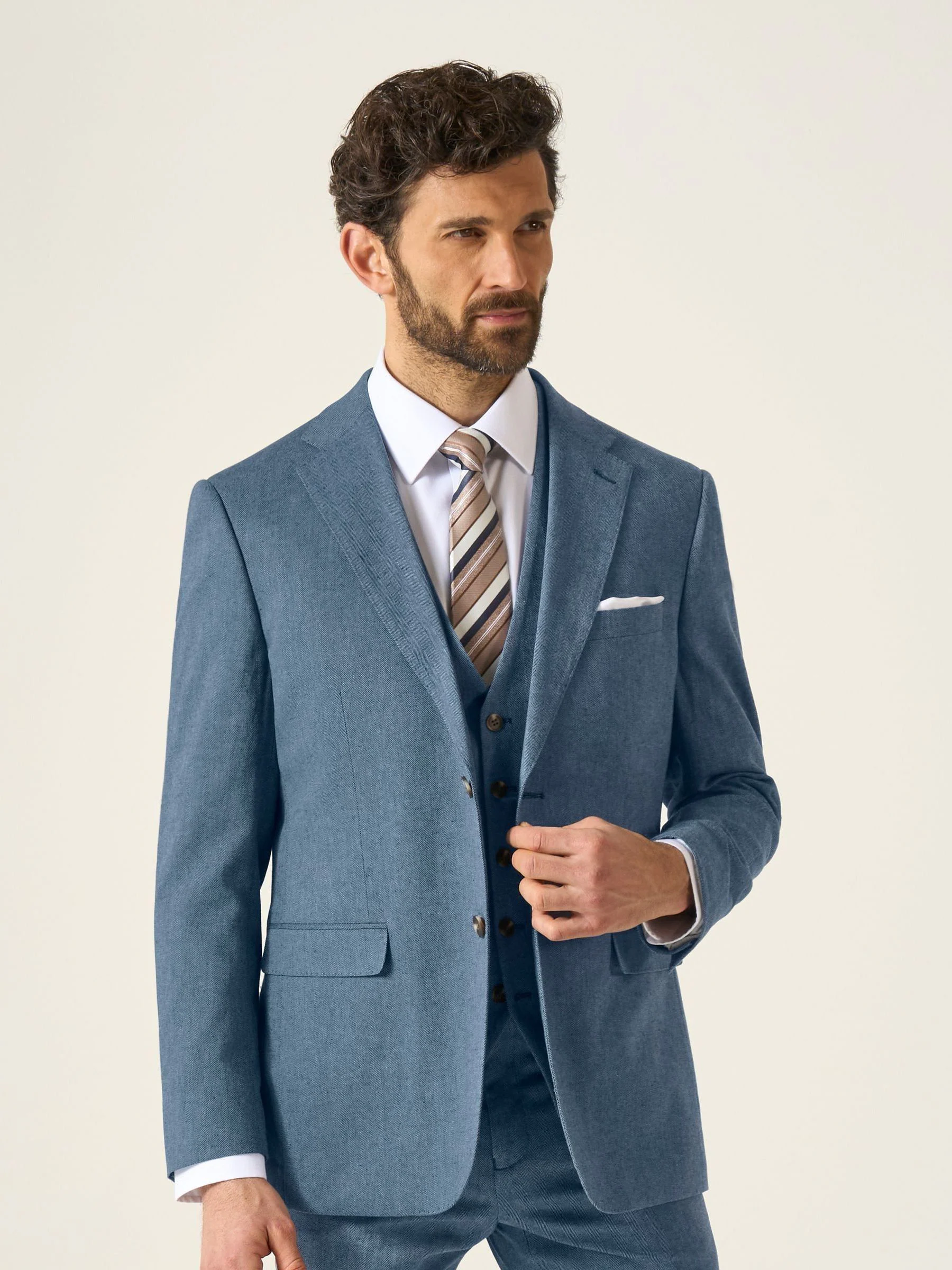 Blauw - Skopes maatgesneden Calvados colbert van linnenmix