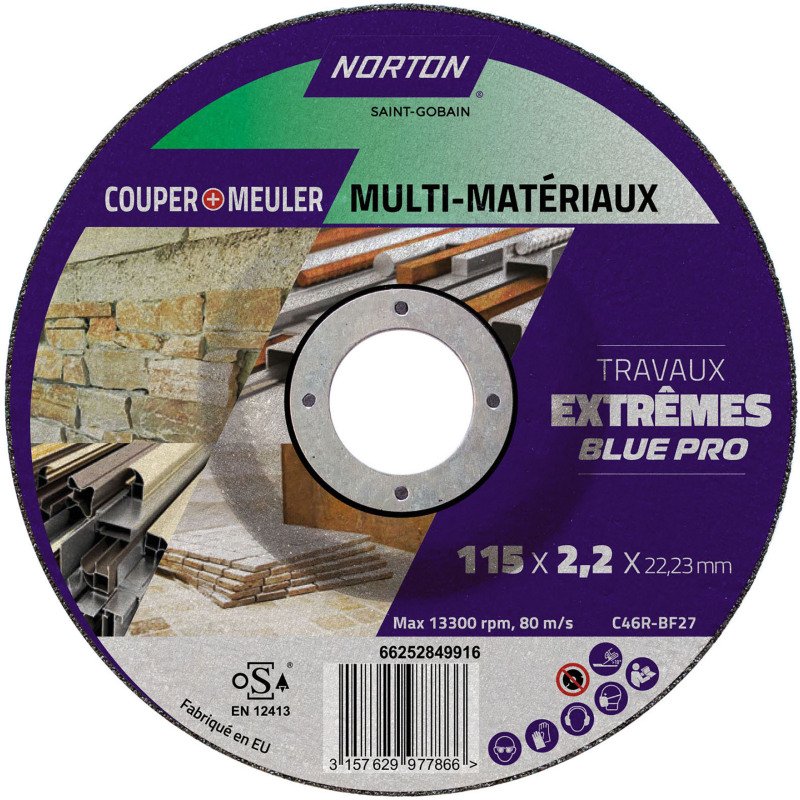 Disque de découpe 2 en 1 Norton multi-matériaux Ø 115 x 22,23 mm
