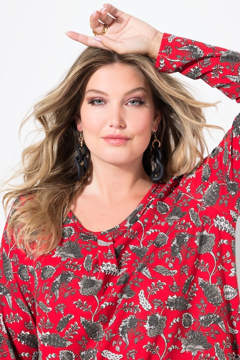 Jerseykleid, Musterstreifen, 3/4-Ärmel mit Volant