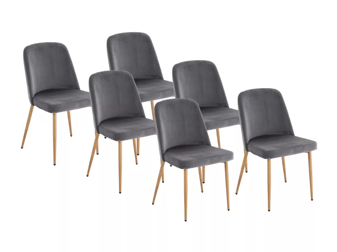 Lot de 6 chaises en velours et métal effet bois - Gris - MINAGRI