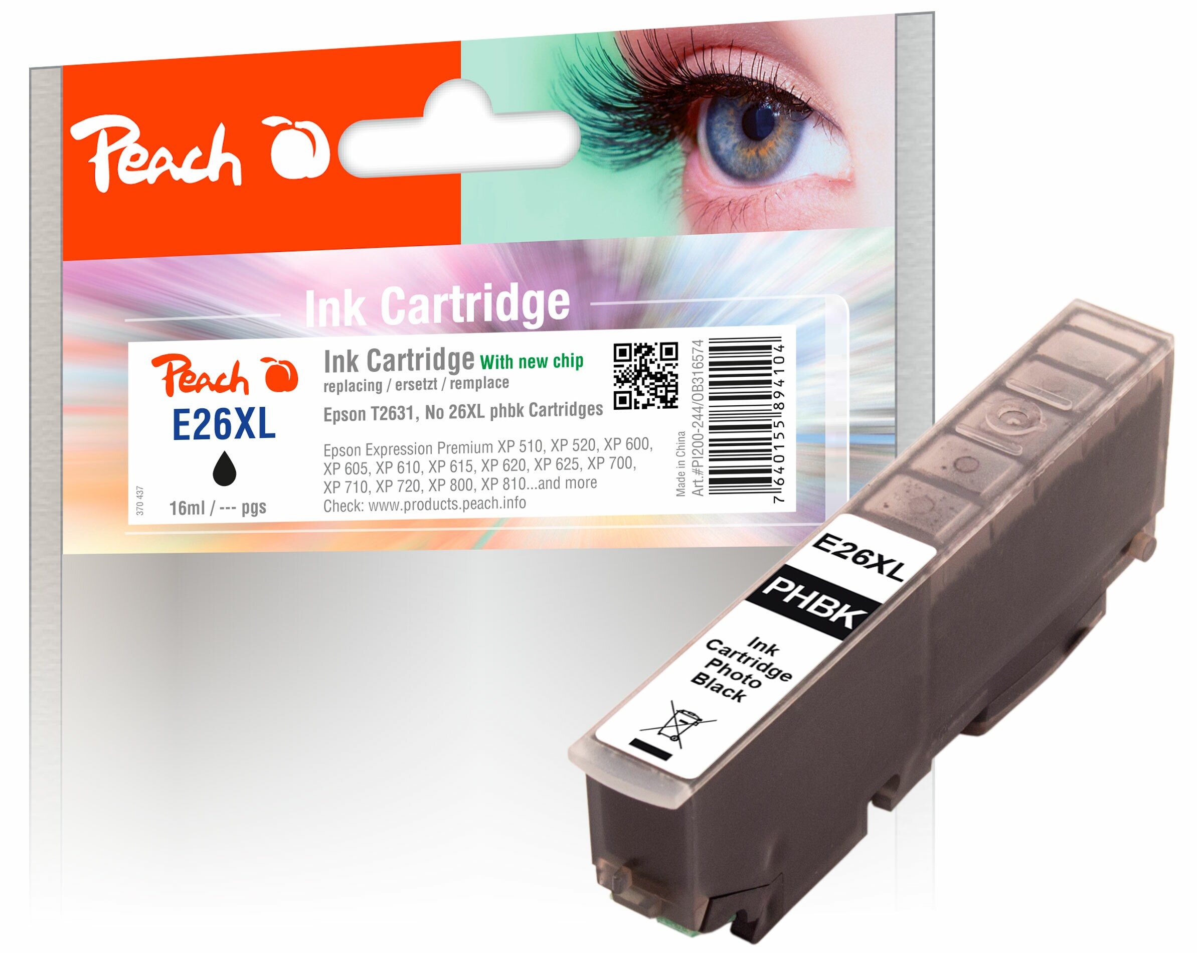 Peach E26 XLphbk Druckerpatrone XL bkph ersetzt Epson No. 26XL phbk, C13T26314010 für z.B. Epson Expression Premium XP -510