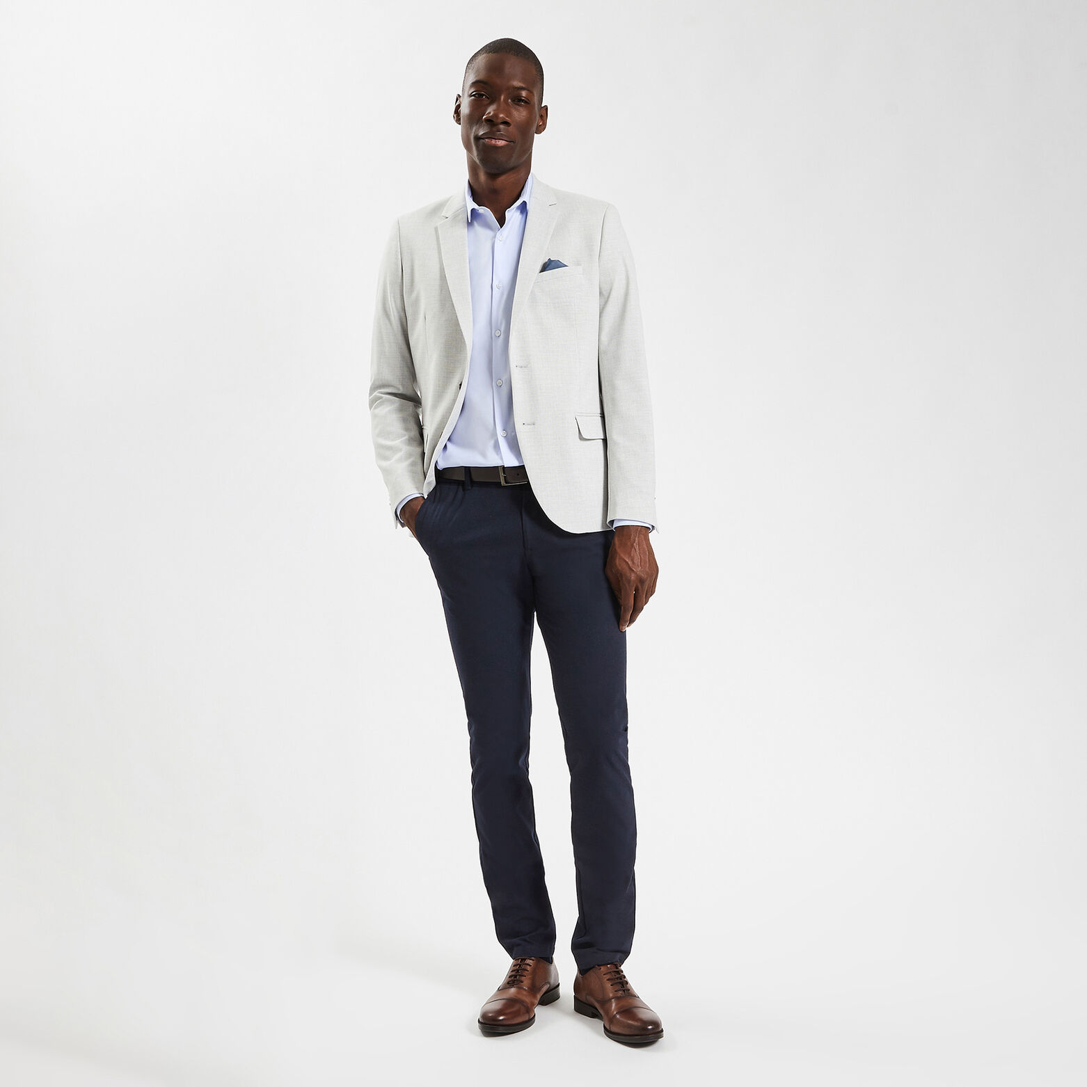 Pantalon slim chino bi stretch taille élastiquée Bleu foncé