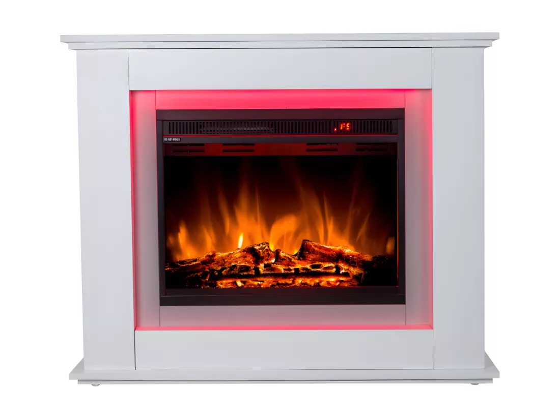 Cheminée électrique à poser NEVADO - avec manteau - LEDs - L100 x P27,9 x H82,5cm - Blanche