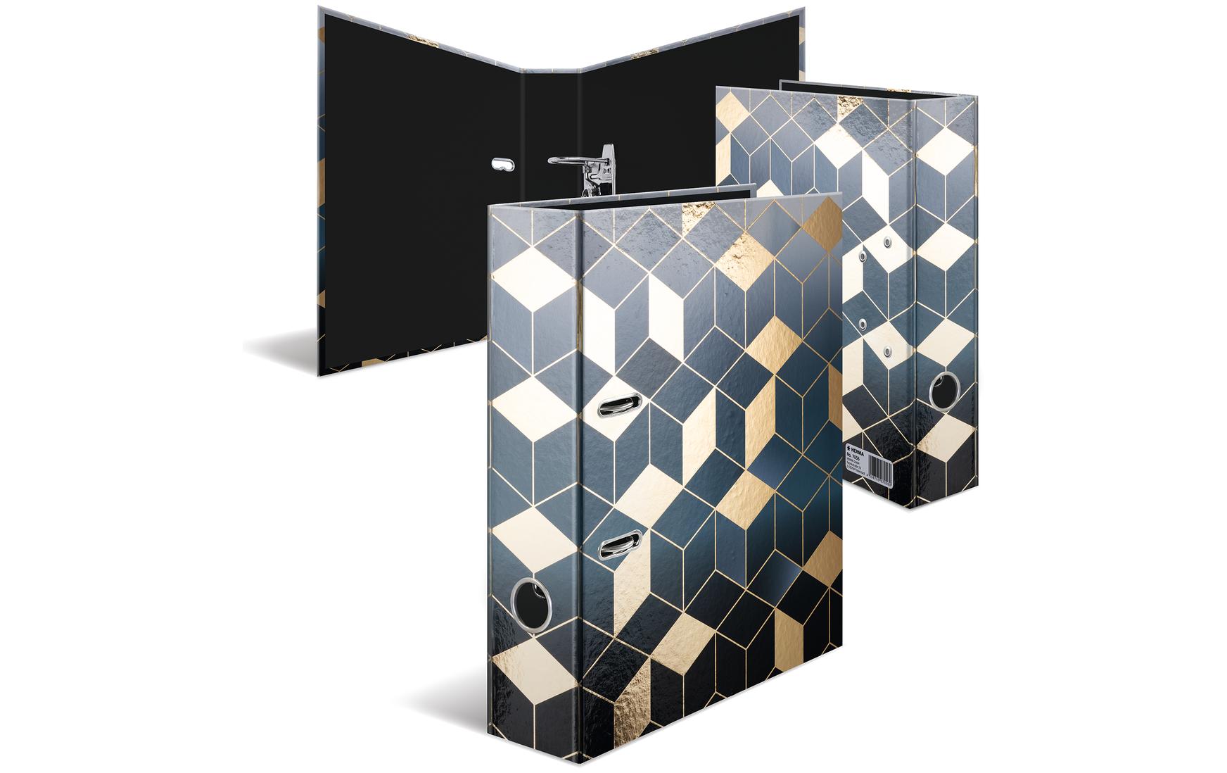 Ordner Cubes A4 7 cm, GoldMotivordner im A4 Format mit Hebelmechanik und Griffloch