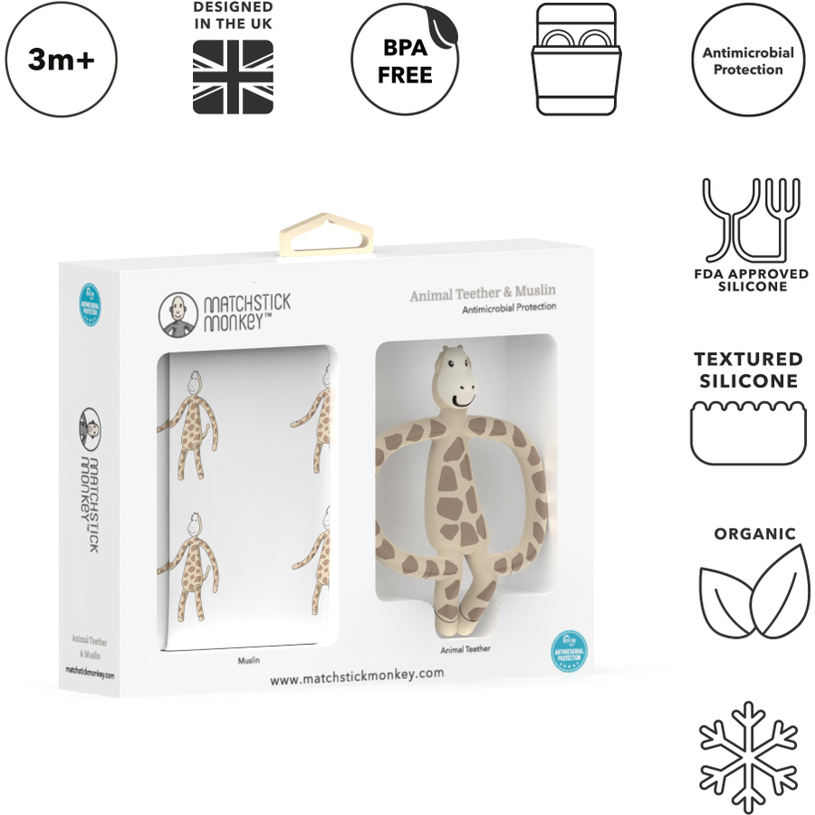 MATCHSTICK MONKEY™ Geschenkset Tier-Beißring Gigi Graffe & Musselin-Tuch