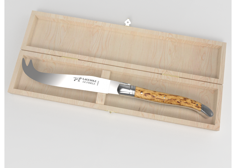 Couteau à fromage Laguiole avec un manche en bois de bouleau et mitres en acier inoxydable