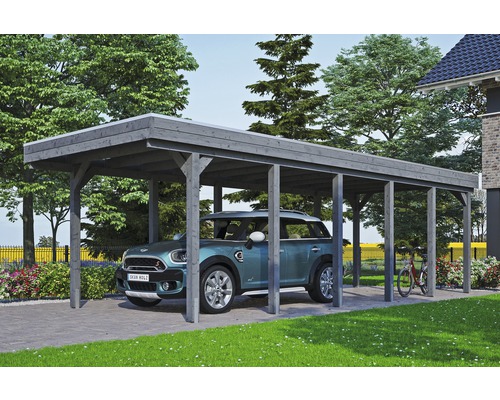SKAN HOLZ Friesland enkele carport inclusief aluminium dakpanelen en H-paalankers, 314 x 860 cm, grijs