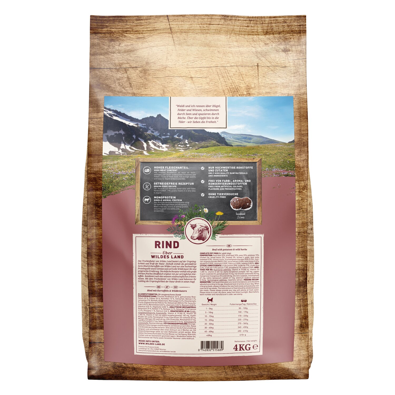 WILDES LAND Trockenfutter Classic Adult  - 1 kg - Rind