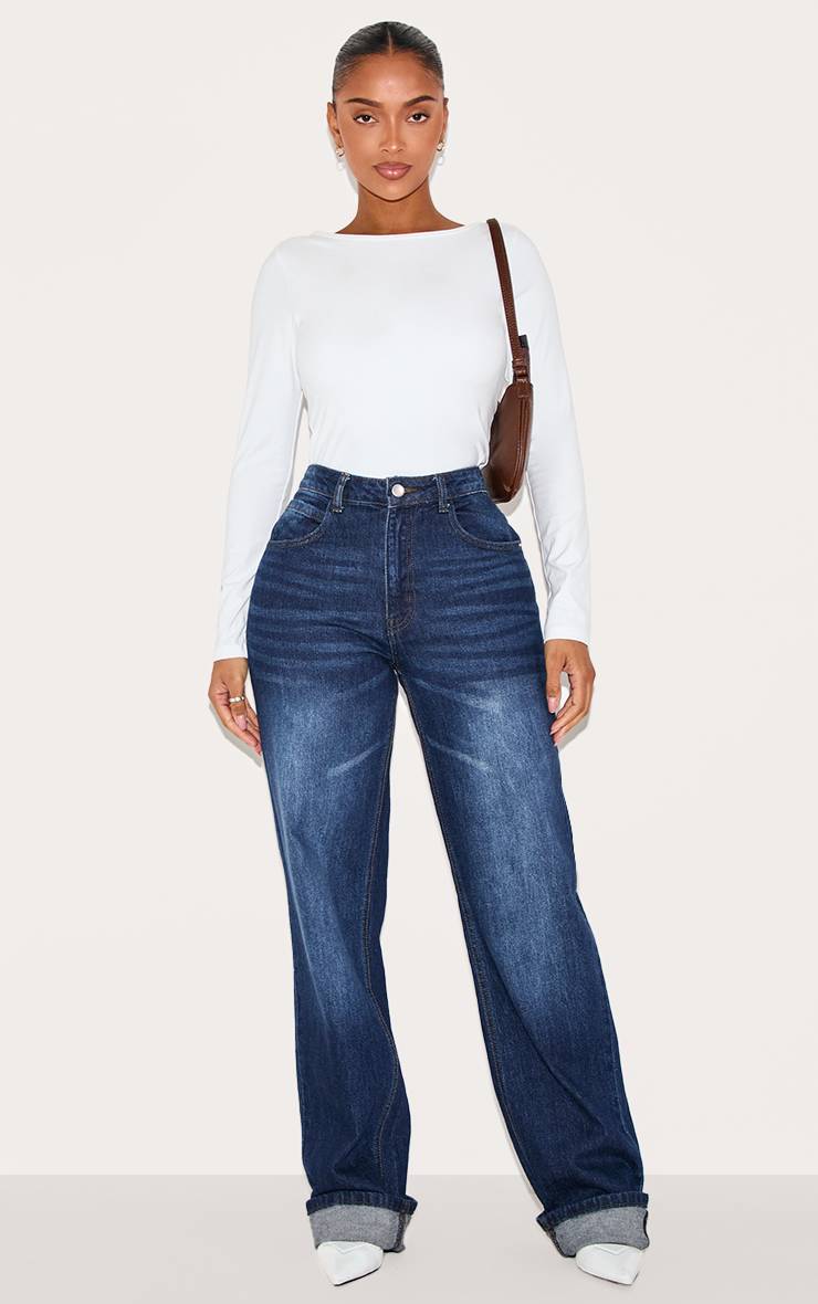 Blanc T-shirt Manches Longues Sculptant Col Bateau Avec Soutien-gorge Intégré Shape