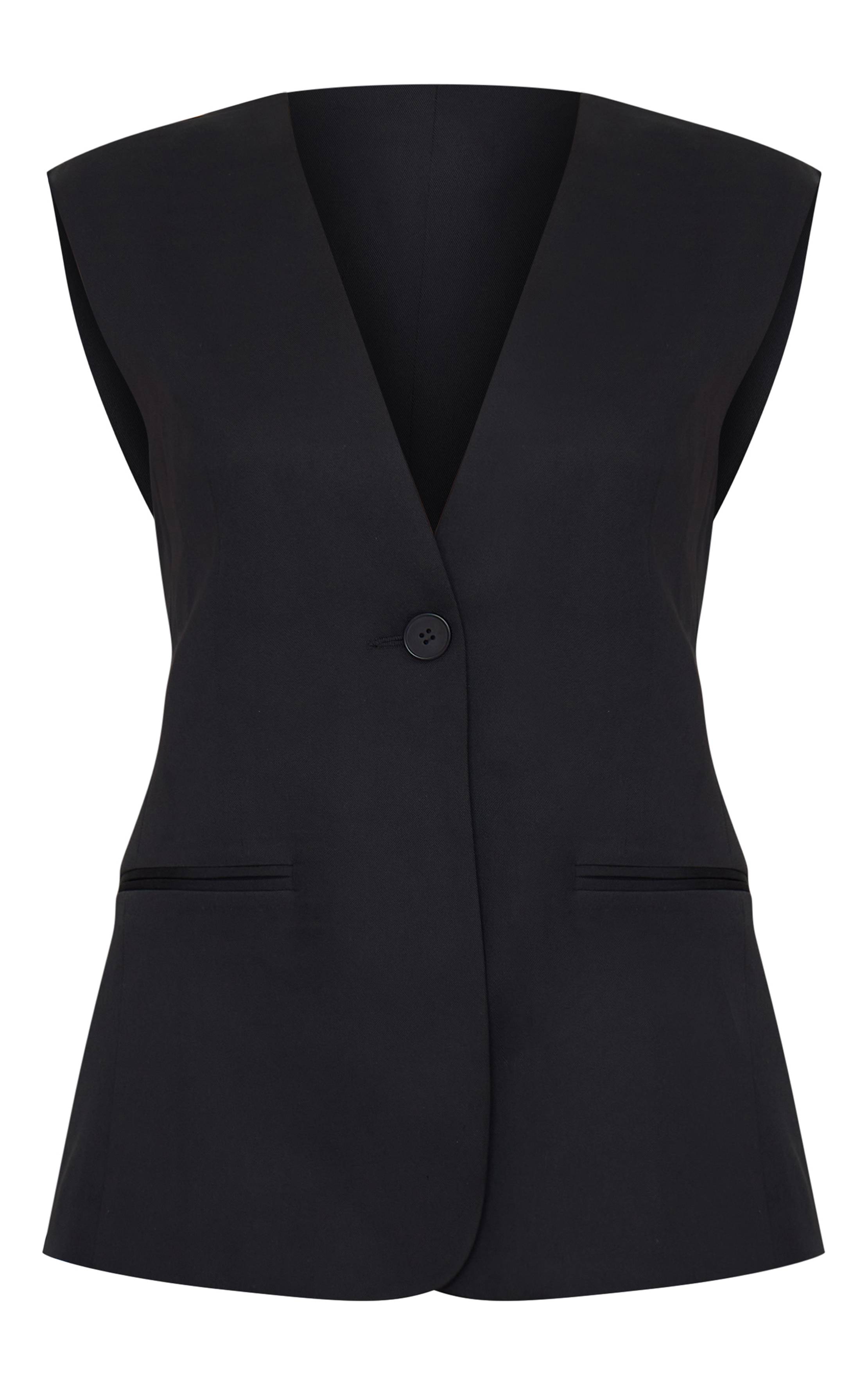 Noir Gilet Long Ajusté Tissé Haut De Gamme