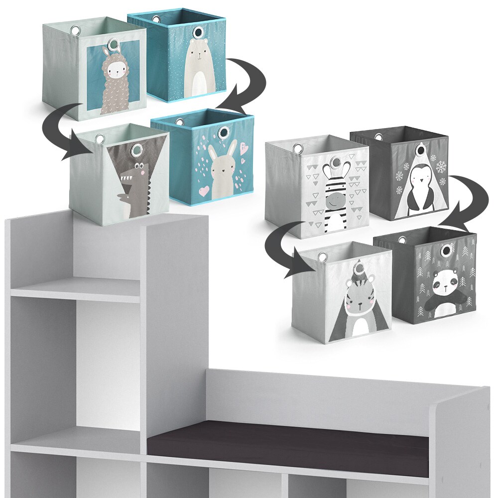 Vicco Bank-Regal Bücherregal Kinderregal Luigi Hellgrau 107x89 cm modern Faltbox Sitzbank Kinderzimmer Regal Wandregal Spielzeugregal Dekoregal Standregal Aufbewahrung Würfelregal Regal-Bank-Kombi