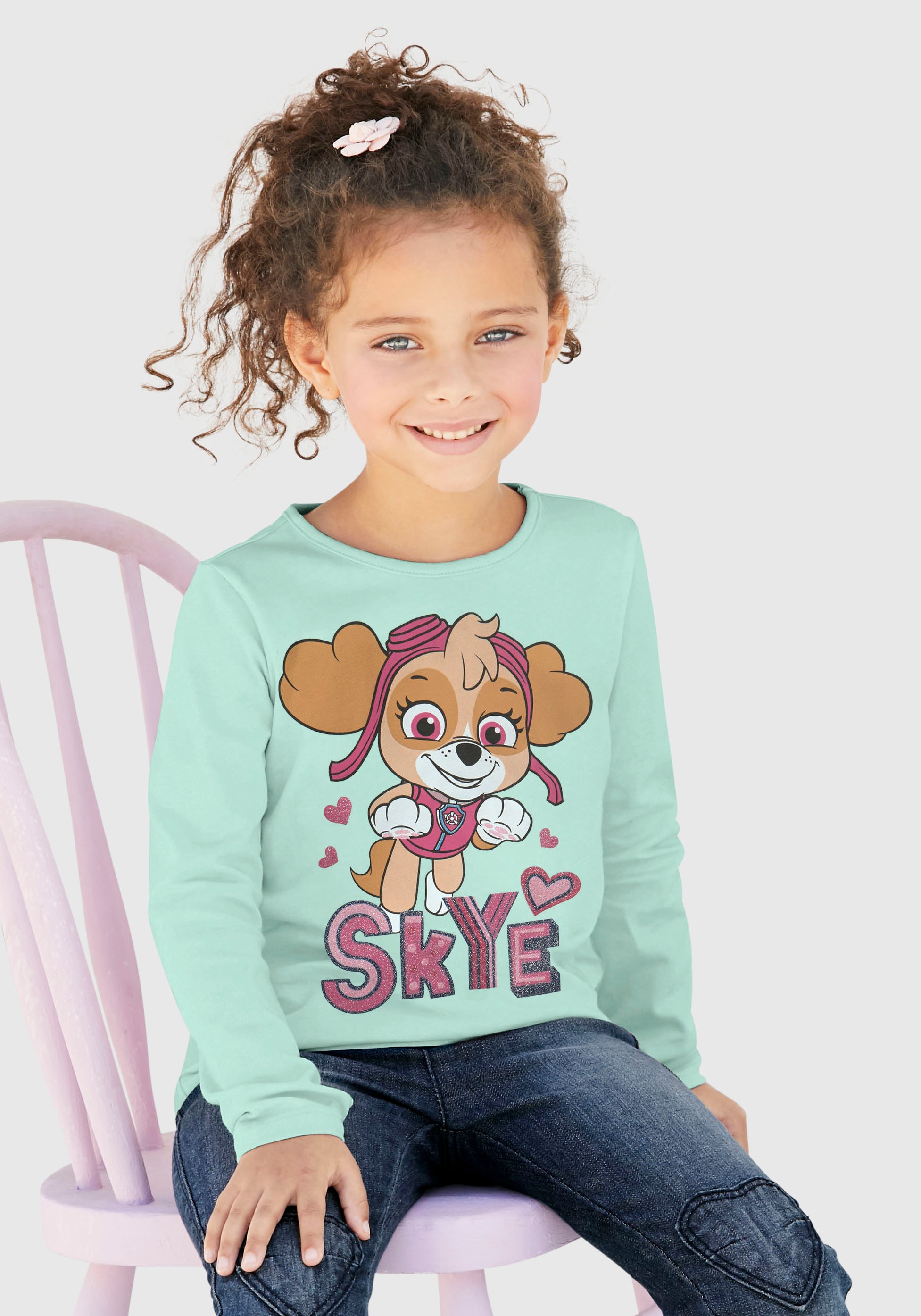PAW PATROL Langarmshirt , Druck mit Glitzerdetails