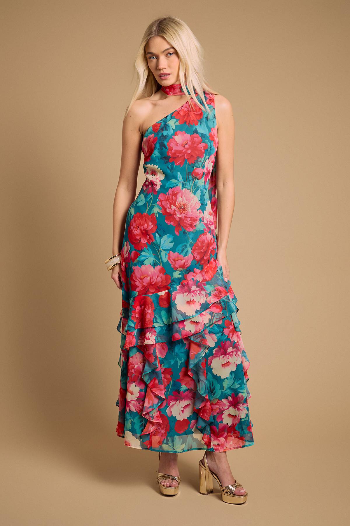 Oasis Robe Midi Asymétrique À Volants Avec Foulard