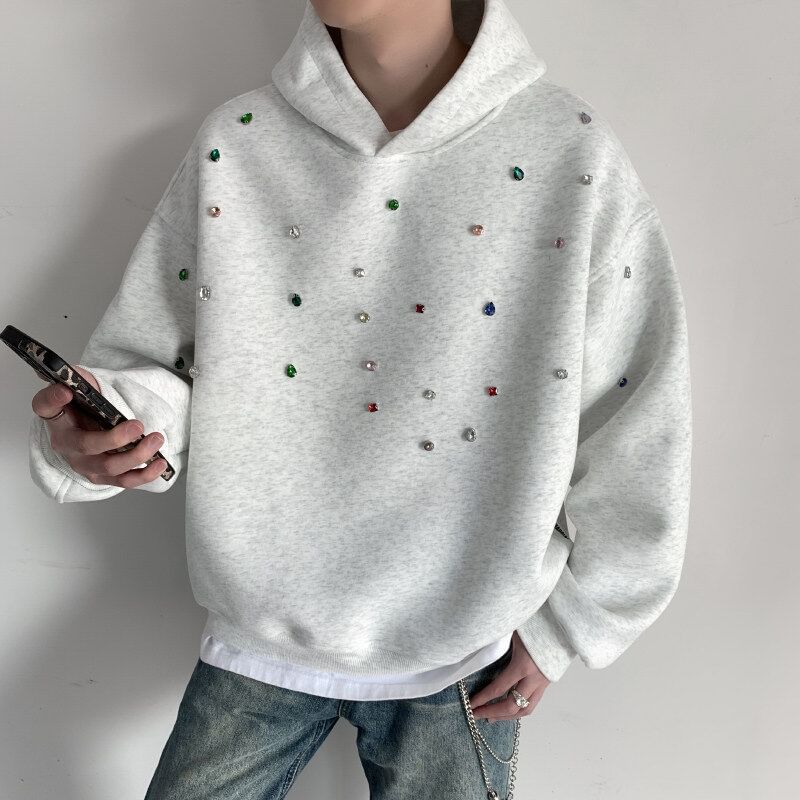 Orungeetun - Hoodie met verlaagde schouders en strass steentjes