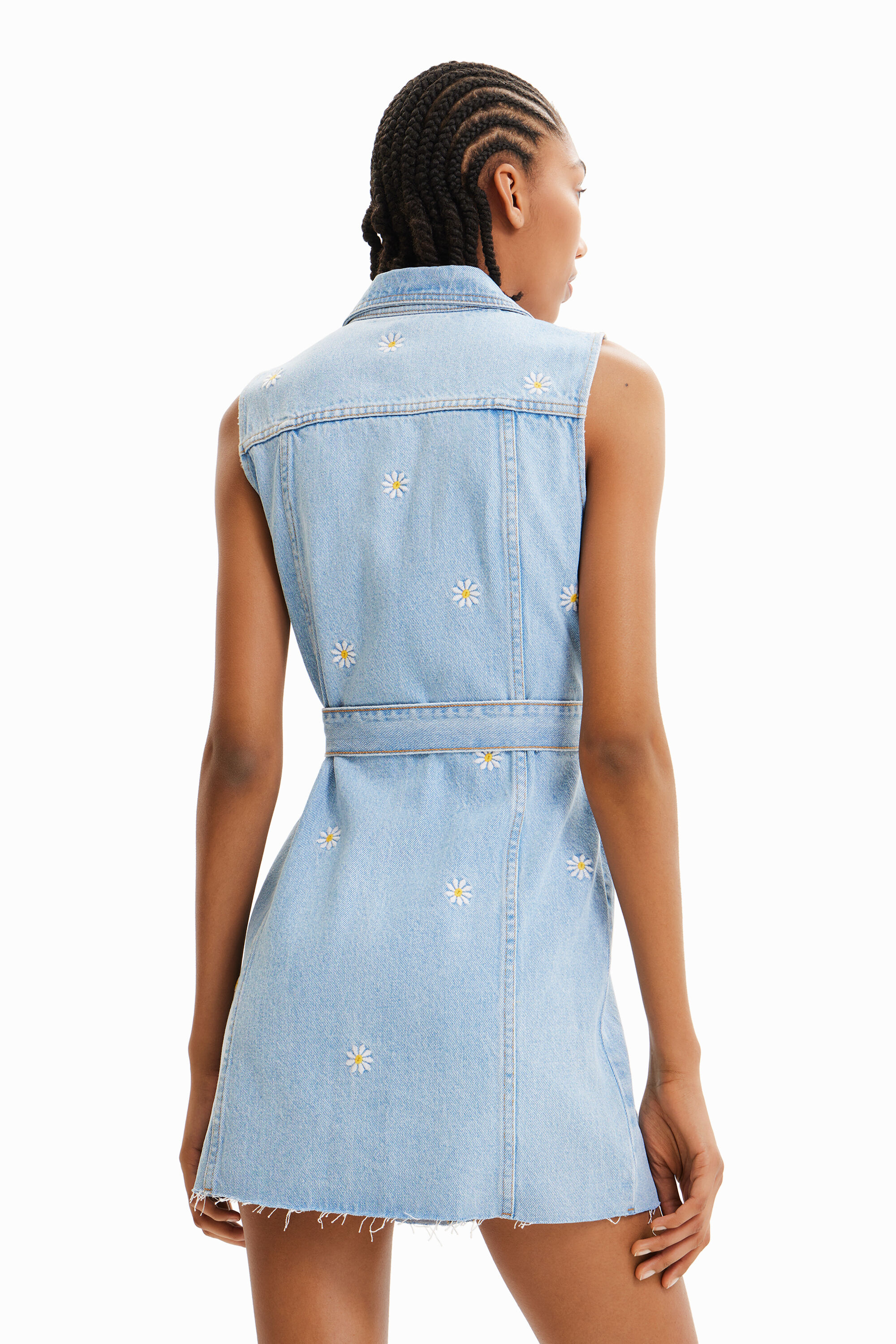 Robe courte en jean marguerites