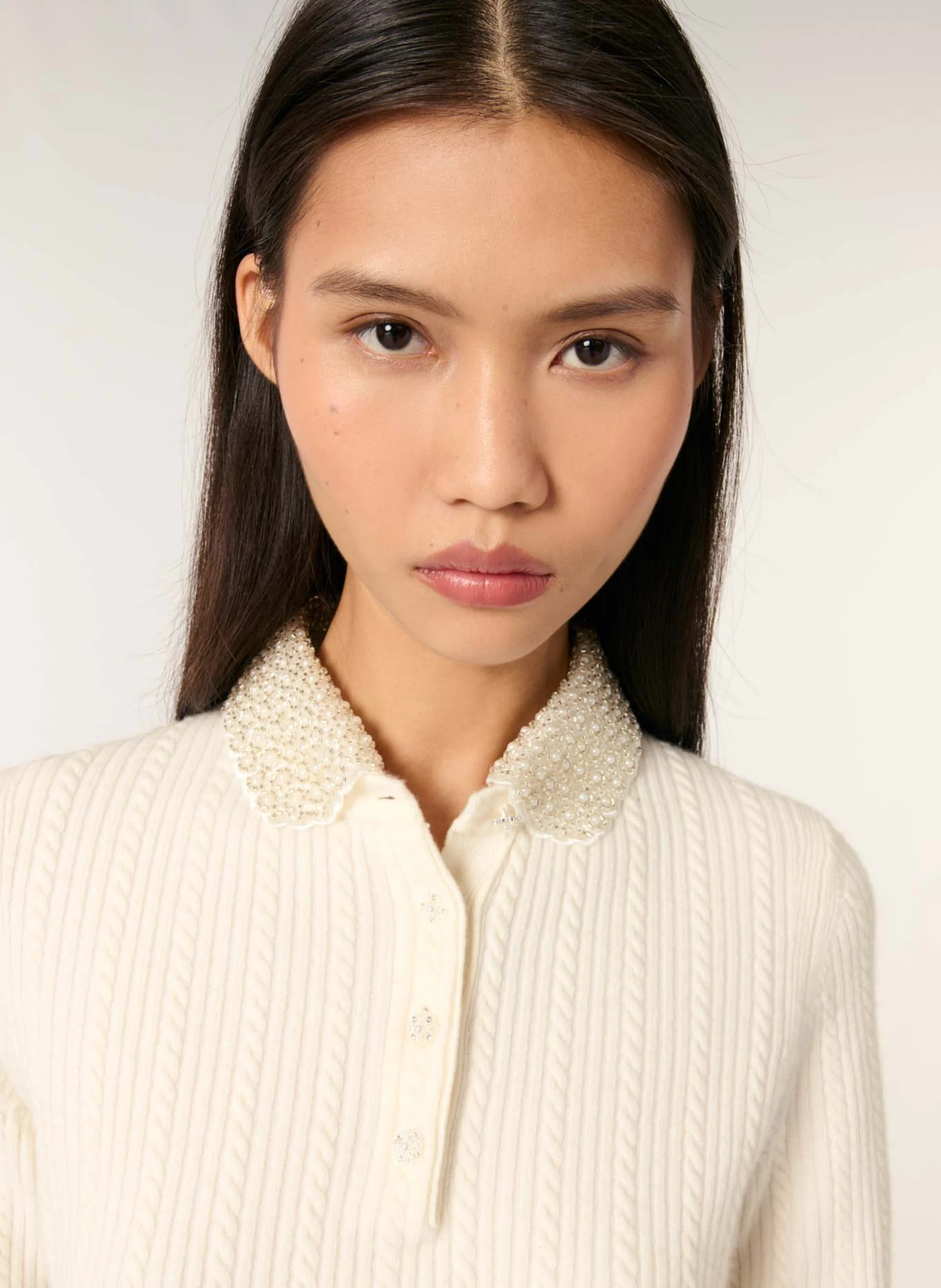 Pull col claudine en laine mélangée | Beige