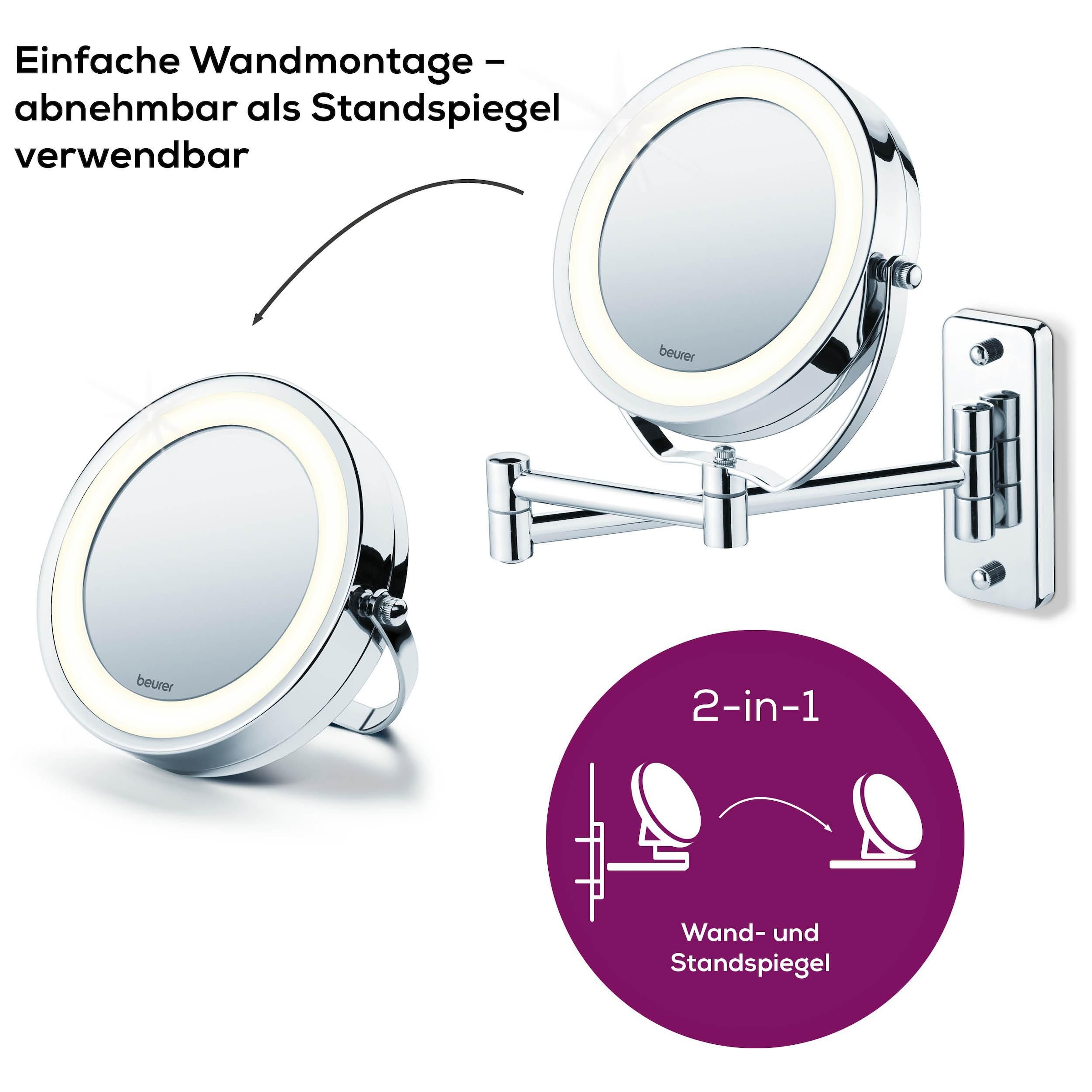 BEURER Kosmetikspiegel »BS 59 Kosmetikspiegel, inkl. Schrauben zur Wandmontage« Beleuchtung durch 12 LEDs, mit 5-fach Vergrösserung