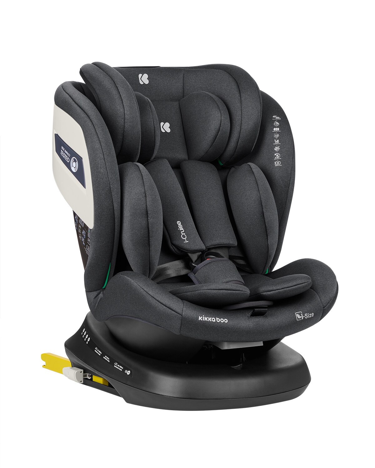 Kikkaboo Kindersitz i-Cruise i-Size (40-150 cm) SPS, Sitz 360° drehbar, Isofix dunkelgrau