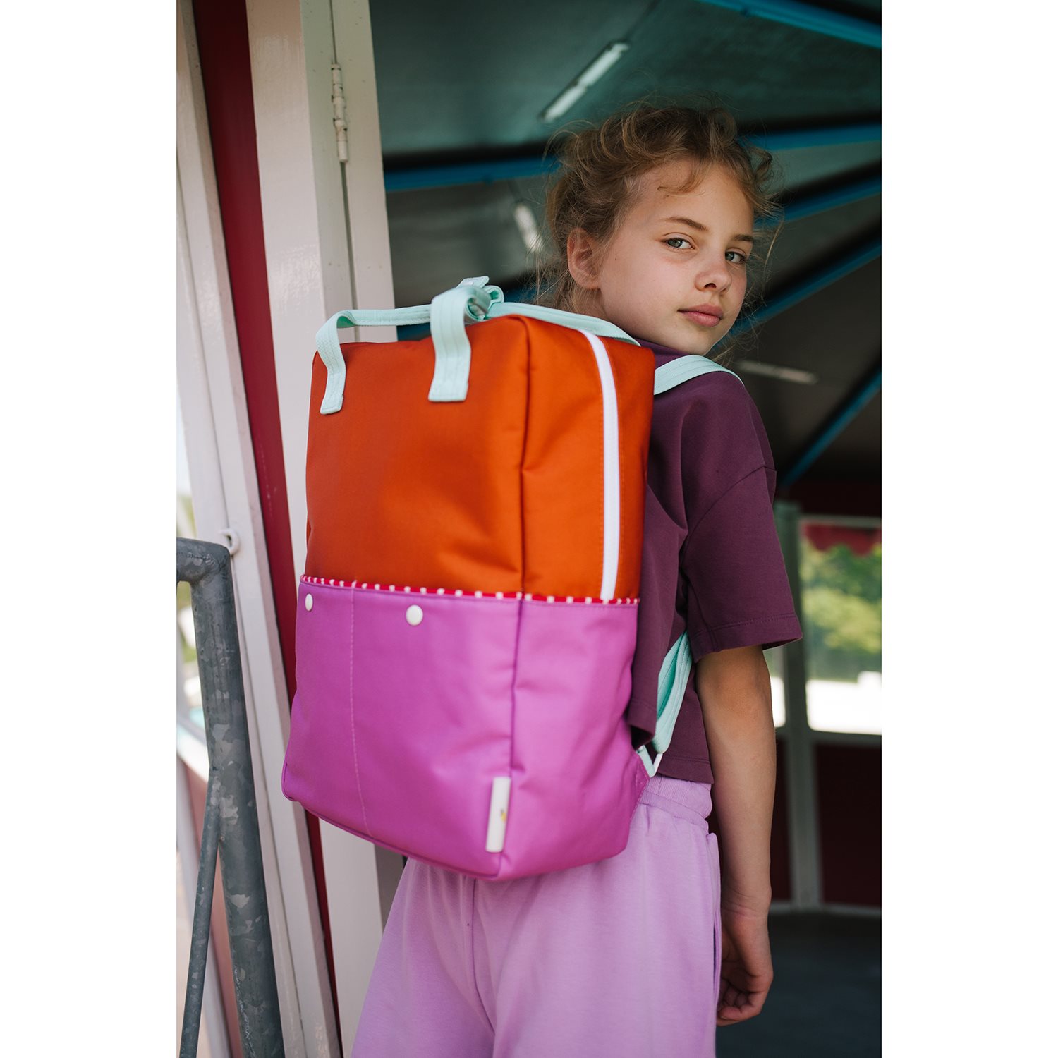 Sticky Lemon Better Together Colourblocking Backpack Large gravel orange rosette pink