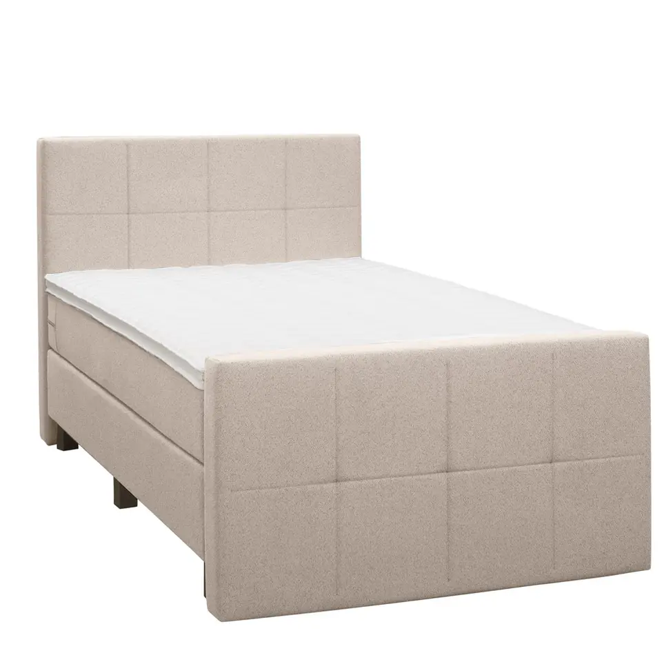 Boxspring met voetbord Liv geblokt - beige - 120x200 cm - vierkante poot