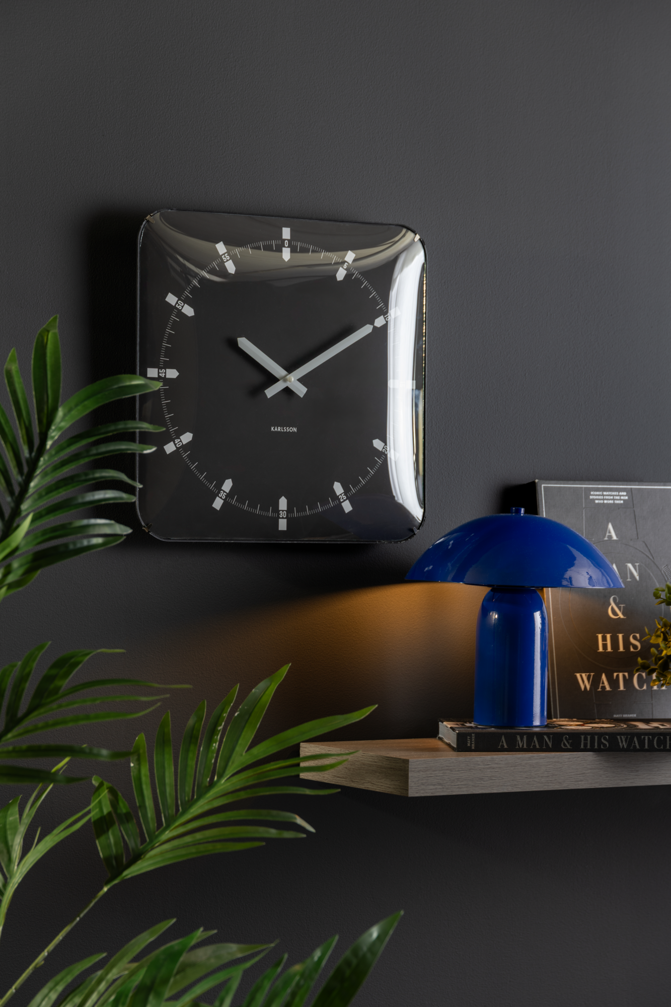 Wandklok Sucinto Dome Square Zwart