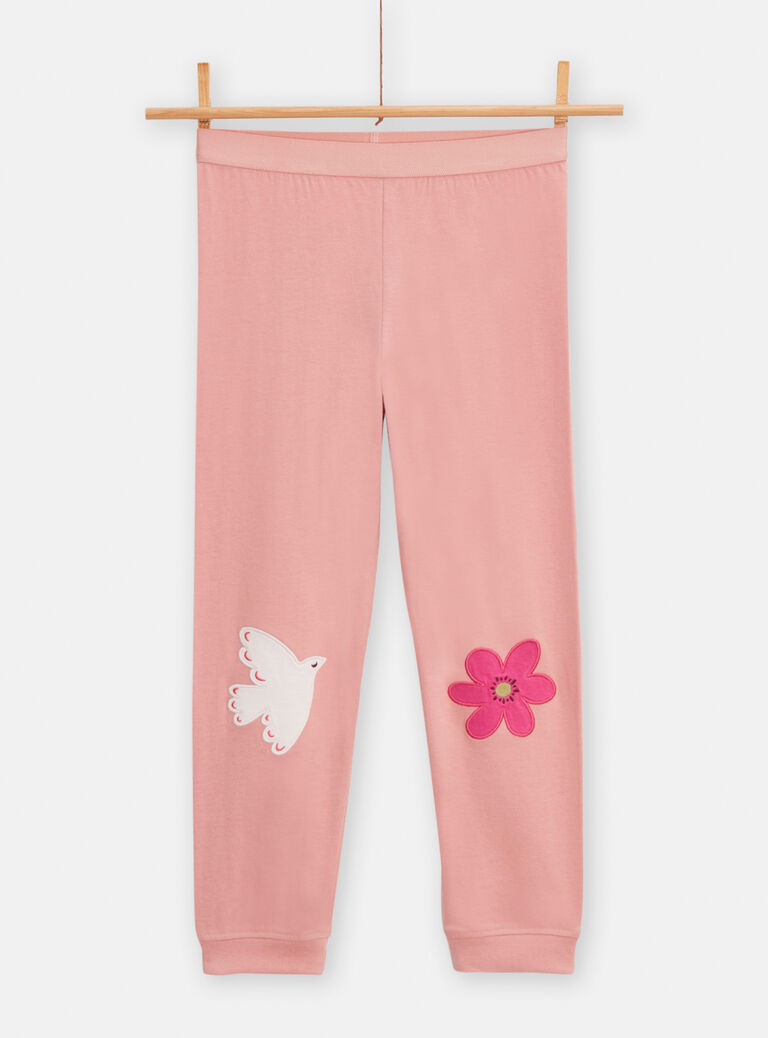 Pyjama rose en côtes imprimé fantaisie pour fille
