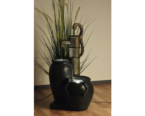 Tuinfontein met pomp, 47,5 x 38,5 x 84 cm, kunststeen, grijs