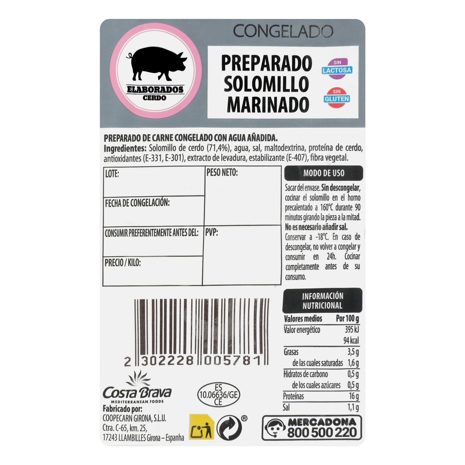 Filet de porc mariné surgelé
