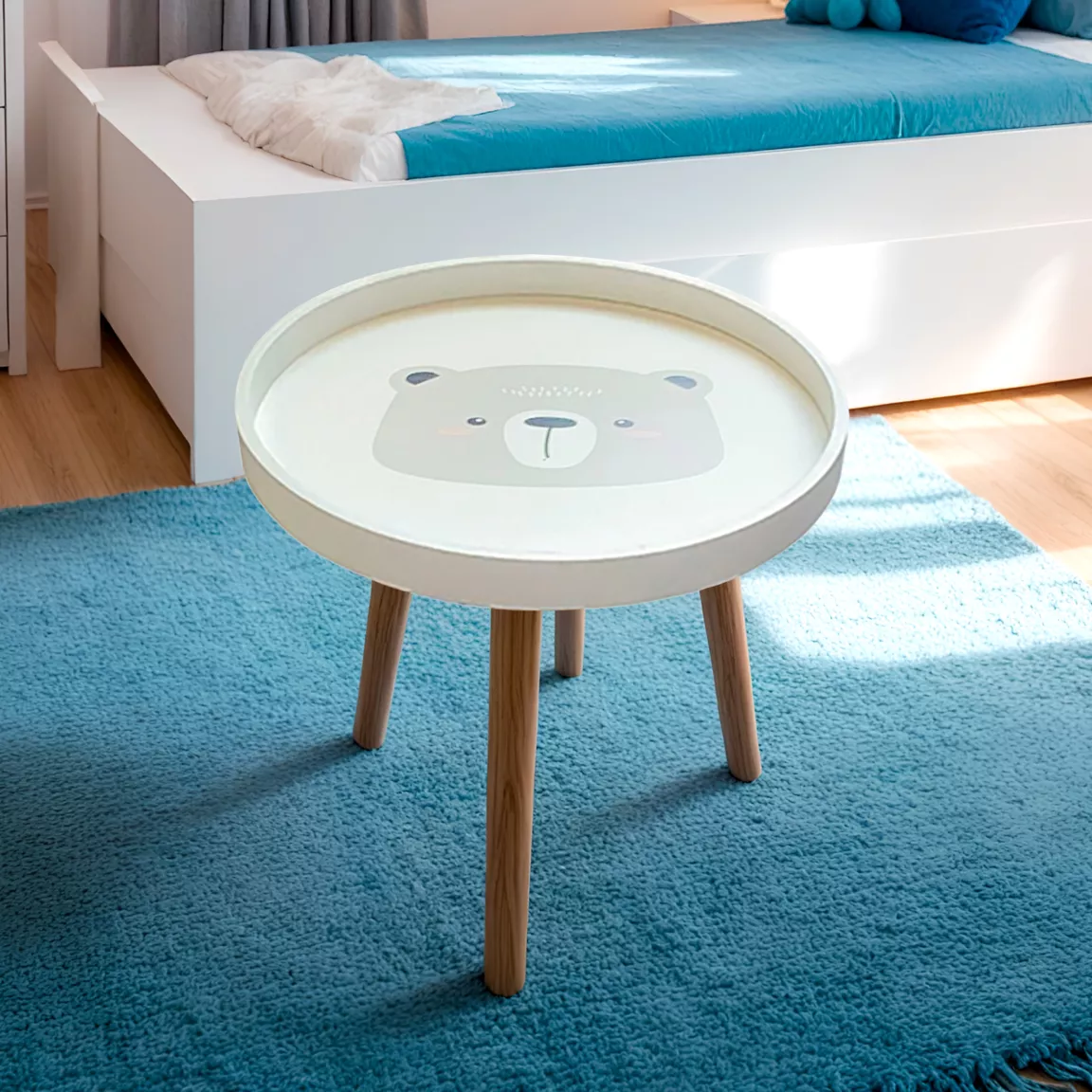 Table basse enfant bois (D33 cm) Ourson Marron