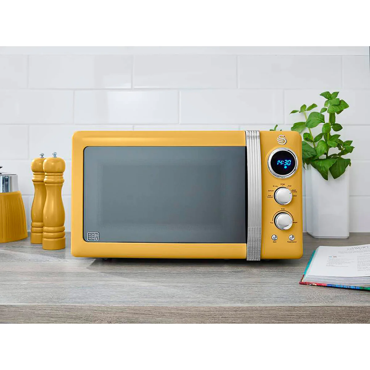 Retro Micro-ondes Numérique 20L, 5 Niveaux Puissance, Décongélation, M