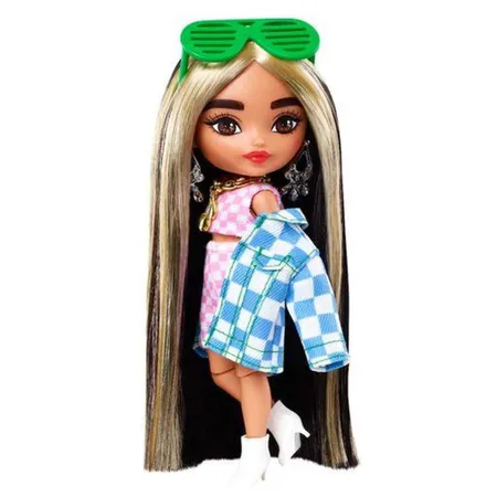 Barbie Extra Minis-Puppe #2 (ca. 14 cm) mit Moden, Accessoires und Puppenständer