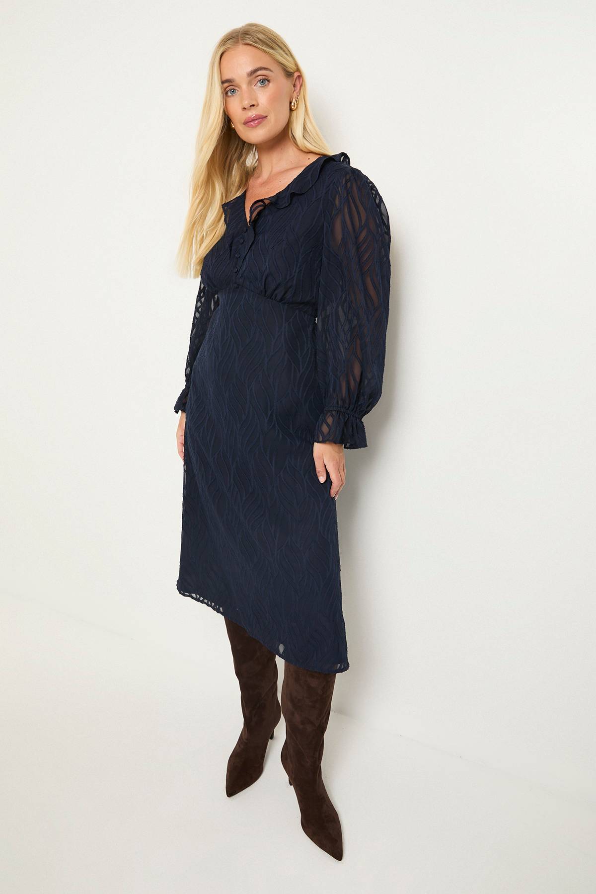 Wallis Robe Midi À Volants En Dévoré Petite Taille