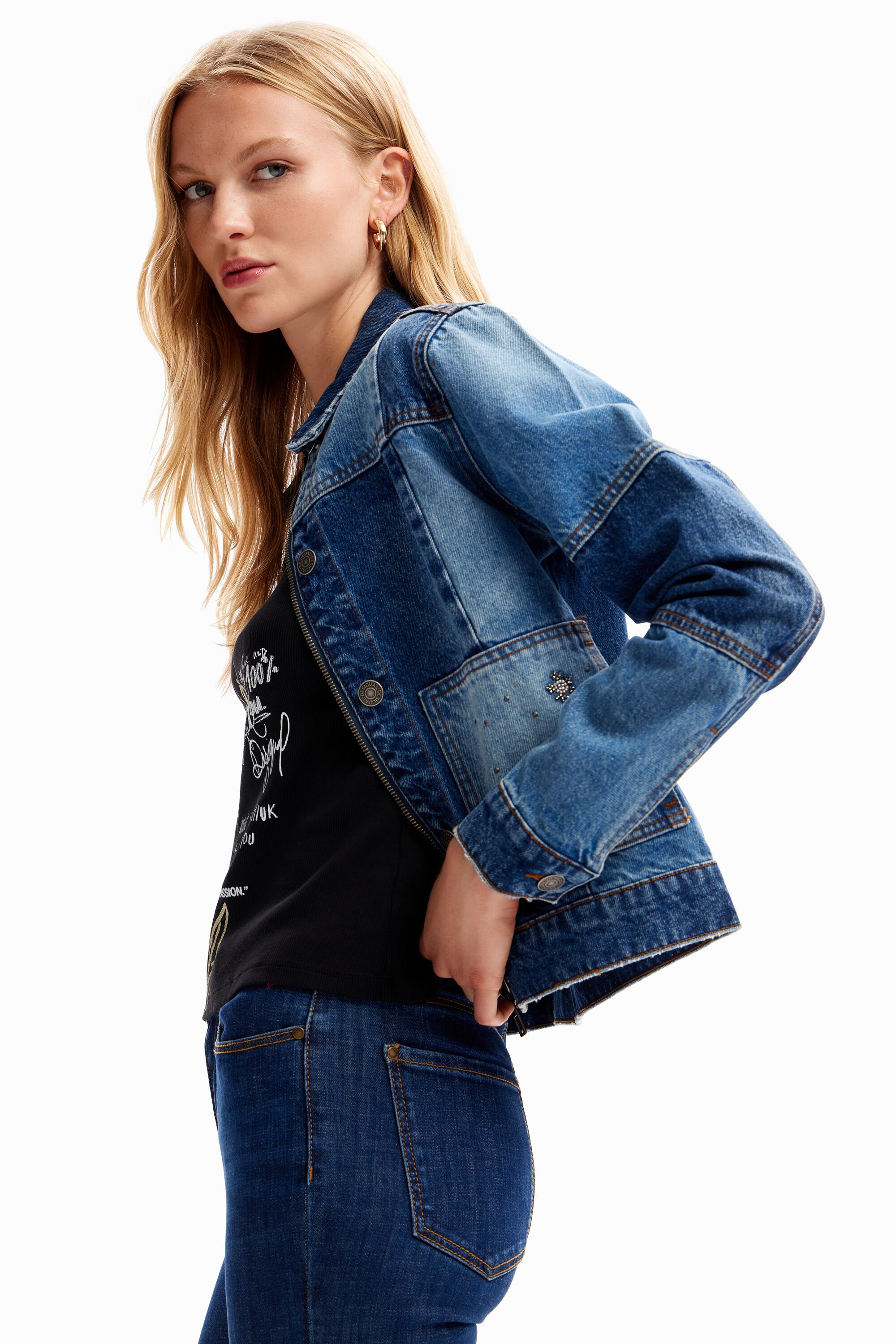 Veste trucker jean patchwork