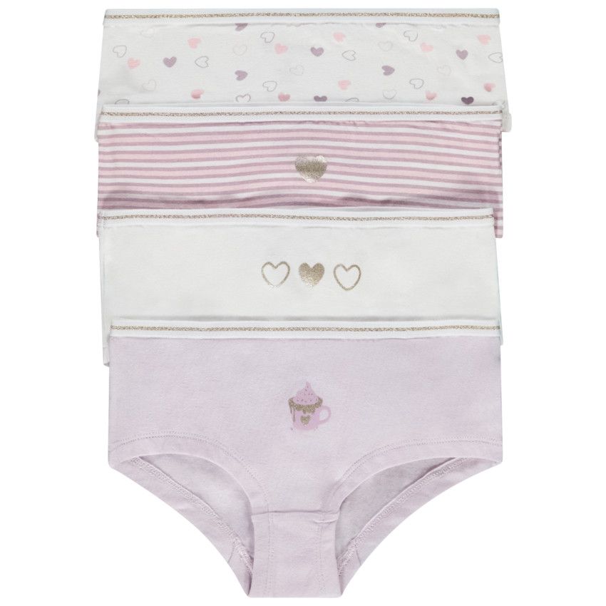 Lot de 4 shorties fantaisie avec glitterprint pour fille - Lilas