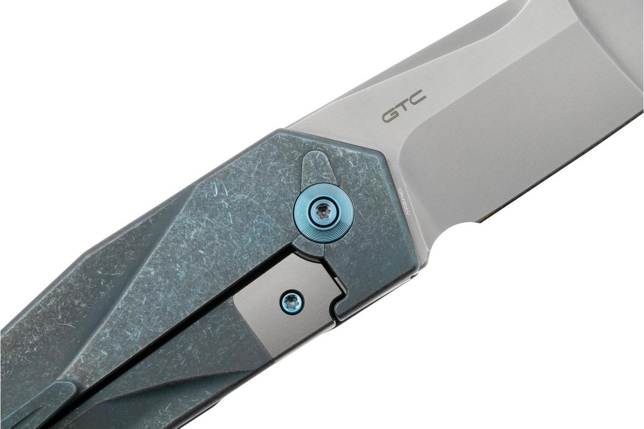 WE Knife Solid WE22028-4, Bead Blasted CPM-20CV, Blue Titanium, zakmes