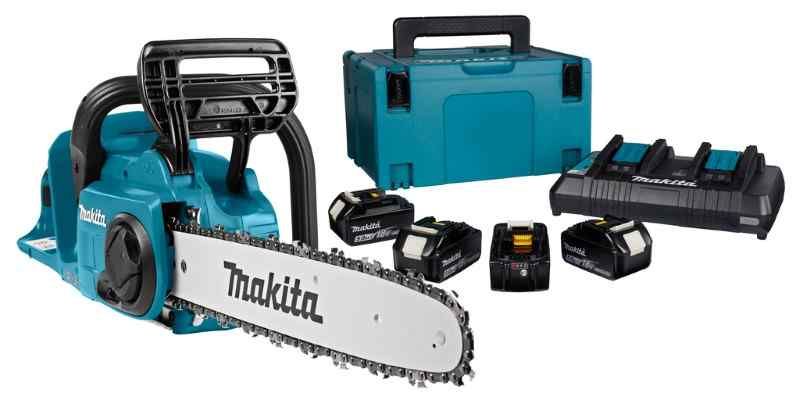 Makita DUC353PT4J 2x18V Kettingzaag 35 cm (4x  5.0 Ah) en  duo snellader, in mbox
