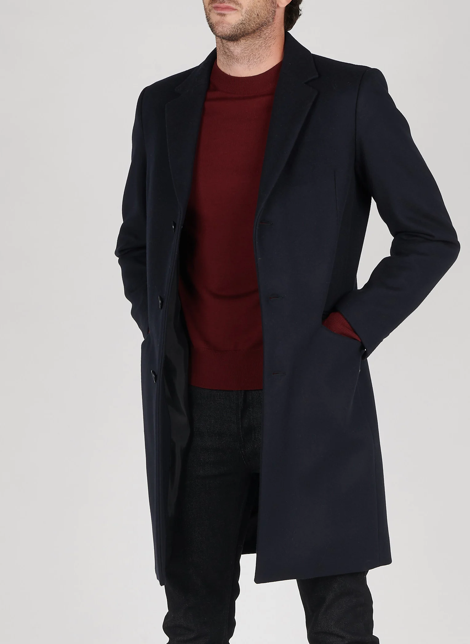 Manteau col tailleur regular-fit en laine mélangée | Bleu