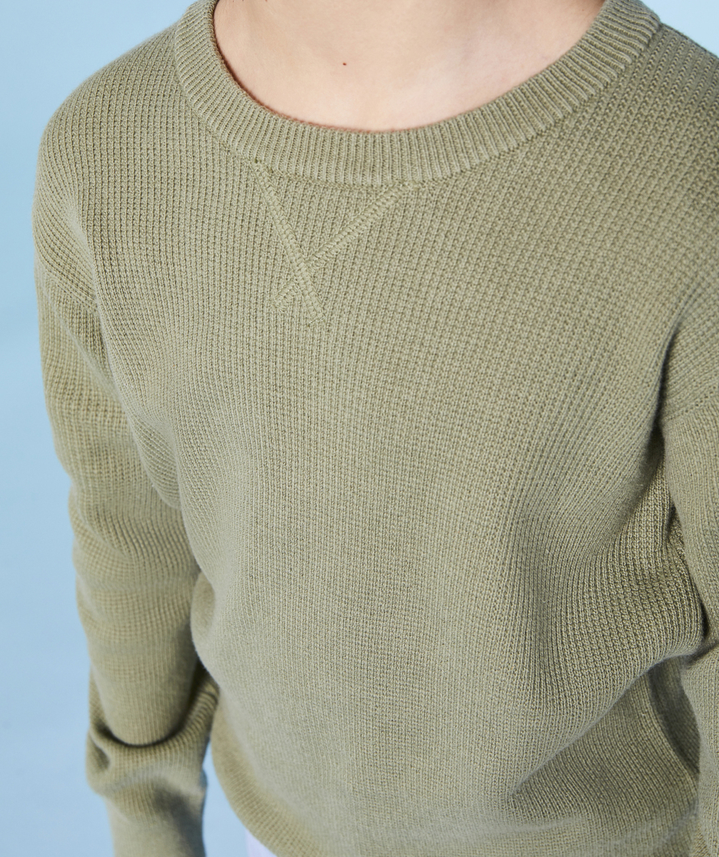 PULL TRICOT GARÇON À MANCHES LONGUES EN COTON KAKI