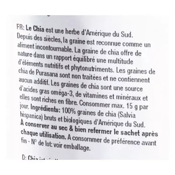 Purasana Sementes de Chia Orgânicas 200g